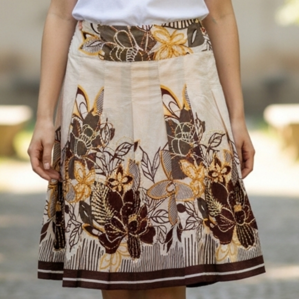 Renuar Floral Skirt with Embroidery And Beads 6695